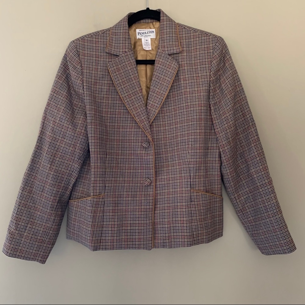 Pendleton Plaid Neutral Tan Wool Blazer Size 14p - image 1